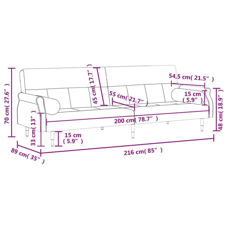 Sofá Cama Biplaza de Terciopelo con Cojines – 85 x 35 x 27.6