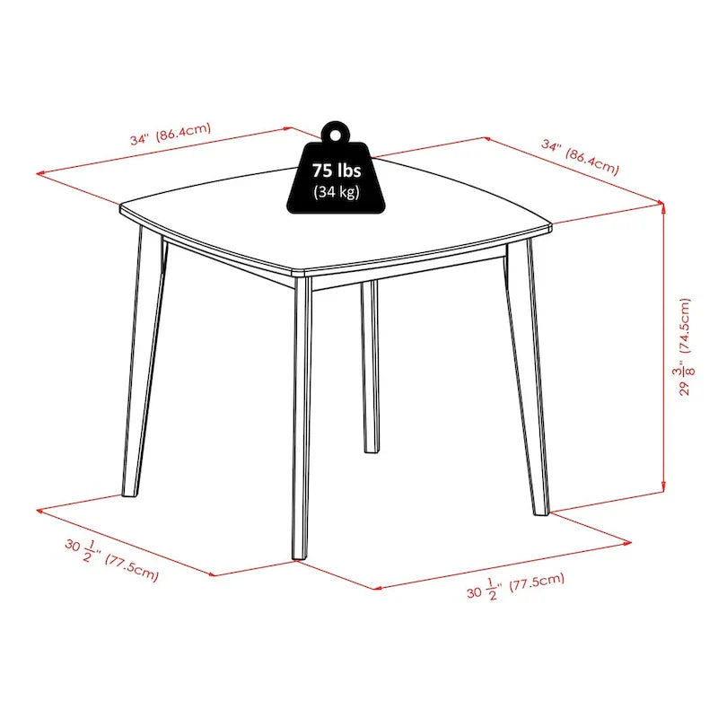Mesa de comedor de madera maciza - Nogal, 34.02 x 34.02 x 29.33 pulgadas