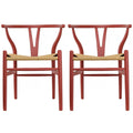 Juego de 2 sillas de comedor de madera con asiento de cuerda tejida