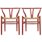 Juego de 2 sillas de comedor de madera con asiento de cuerda tejida