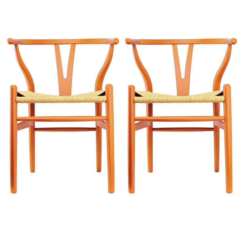 Juego de 2 sillas de comedor de madera con asiento de cuerda tejida