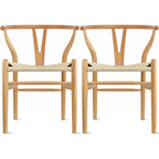 Juego de 2 sillas de comedor de madera con asiento de cuerda tejida