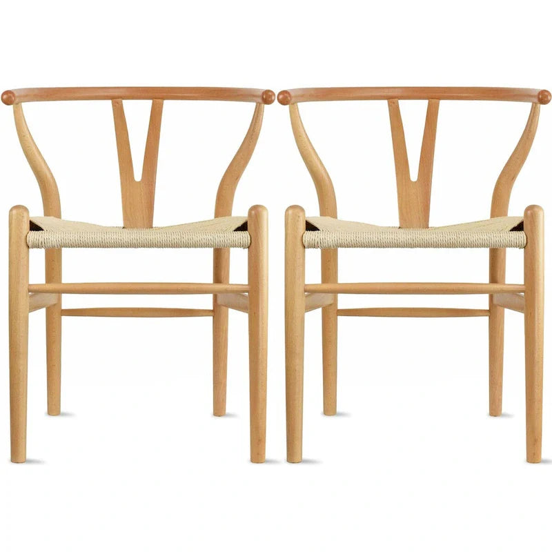 Juego de 2 sillas de comedor de madera con asiento de cuerda tejida