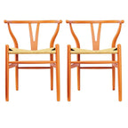 Juego de 2 sillas de comedor de madera con asiento de cuerda tejida