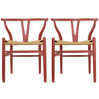 Juego de 2 sillas de comedor de madera con asiento de cuerda tejida