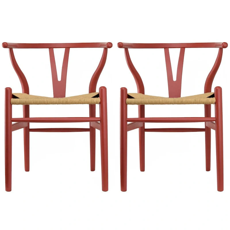 Juego de 2 sillas de comedor de madera con asiento de cuerda tejida