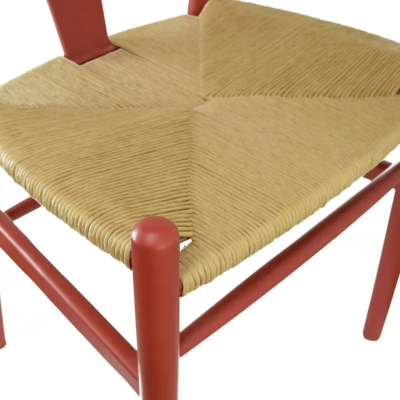 Juego de 2 sillas de comedor de madera con asiento de cuerda tejida