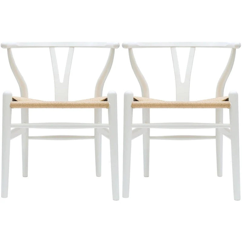 Juego de 2 sillas de comedor de madera con asiento de cuerda tejida