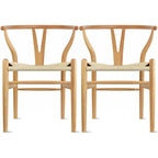 Juego de 2 sillas de comedor de madera con asiento de cuerda tejida