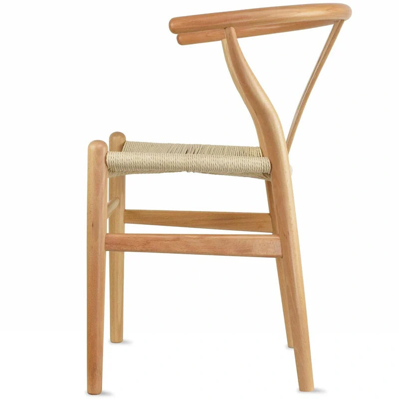 Juego de 2 sillas de comedor de madera con asiento de cuerda tejida