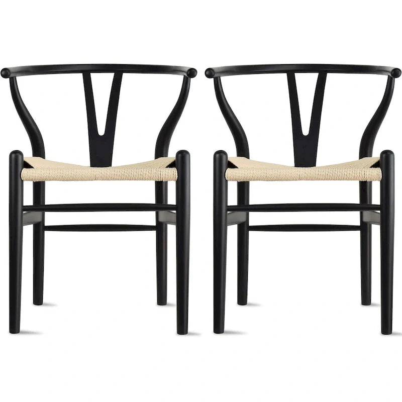 Juego de 2 sillas de comedor de madera con asiento de cuerda tejida