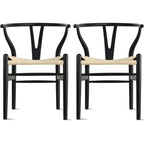 Juego de 2 sillas de comedor de madera con asiento de cuerda tejida