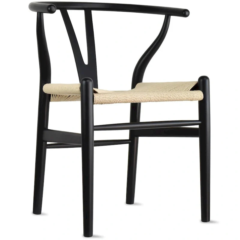 Juego de 2 sillas de comedor de madera con asiento de cuerda tejida