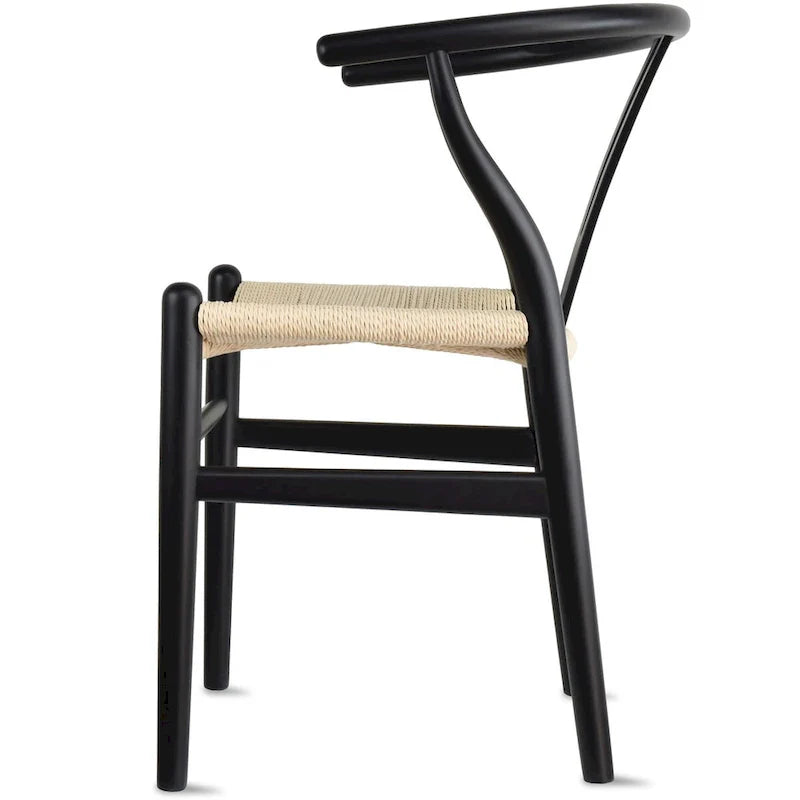 Juego de 2 sillas de comedor de madera con asiento de cuerda tejida