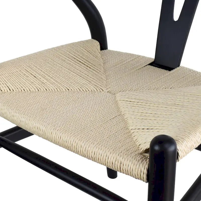 Juego de 2 sillas de comedor de madera con asiento de cuerda tejida
