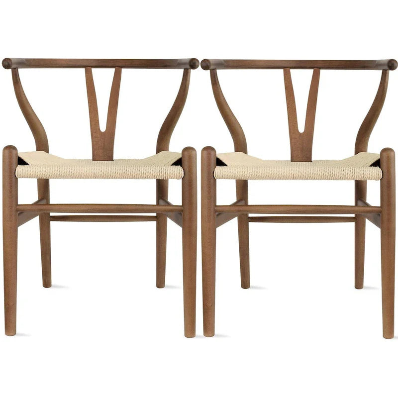 Juego de 2 sillas de comedor de madera con asiento de cuerda tejida