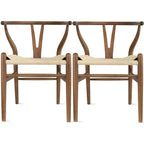 Juego de 2 sillas de comedor de madera con asiento de cuerda tejida