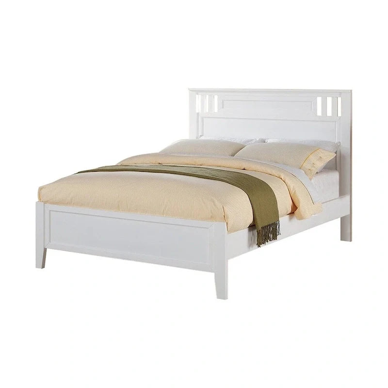 Base de cama matrimonial con acabado de madera - Blanca