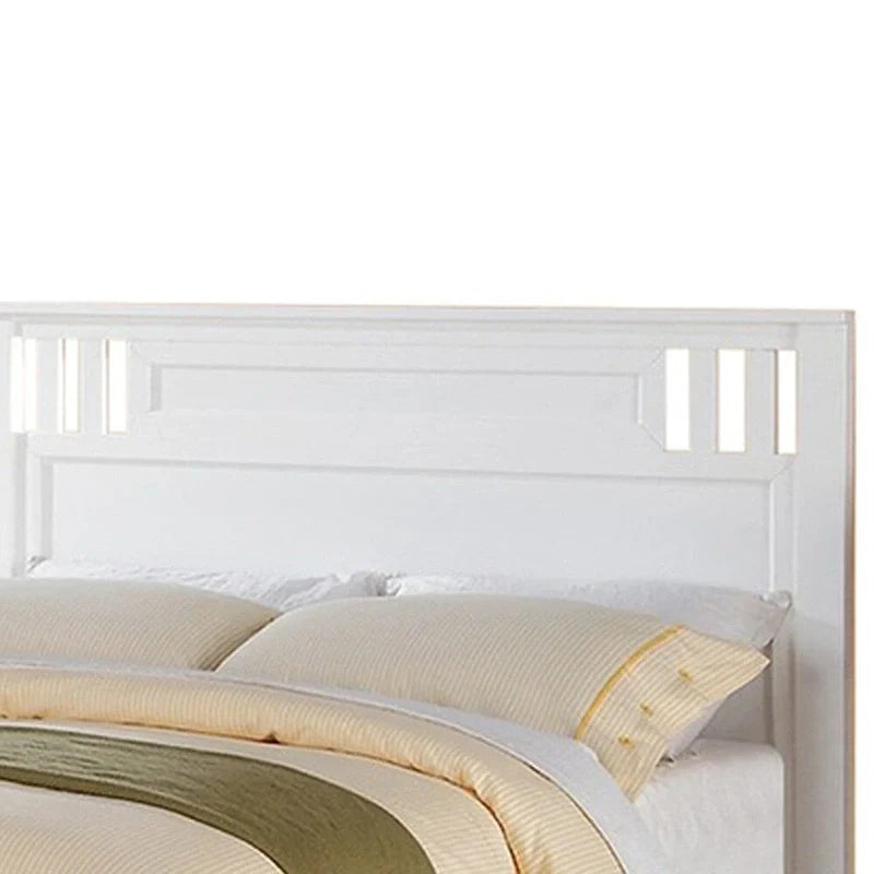 Base de cama matrimonial con acabado de madera - Blanca