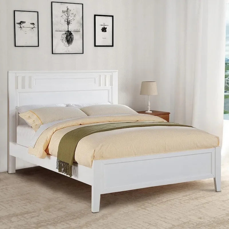 Base de cama matrimonial con acabado de madera - Blanca