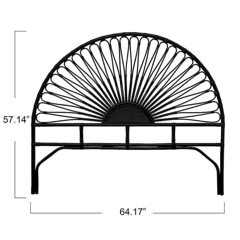 Cabecero de ratán con diseño de sol y marco de madera