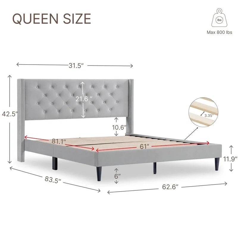 Cama tapizada con plataforma y cabecero capitoné con canales