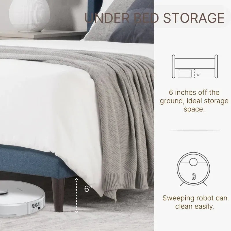 Cama tapizada con plataforma y cabecero capitoné con canales