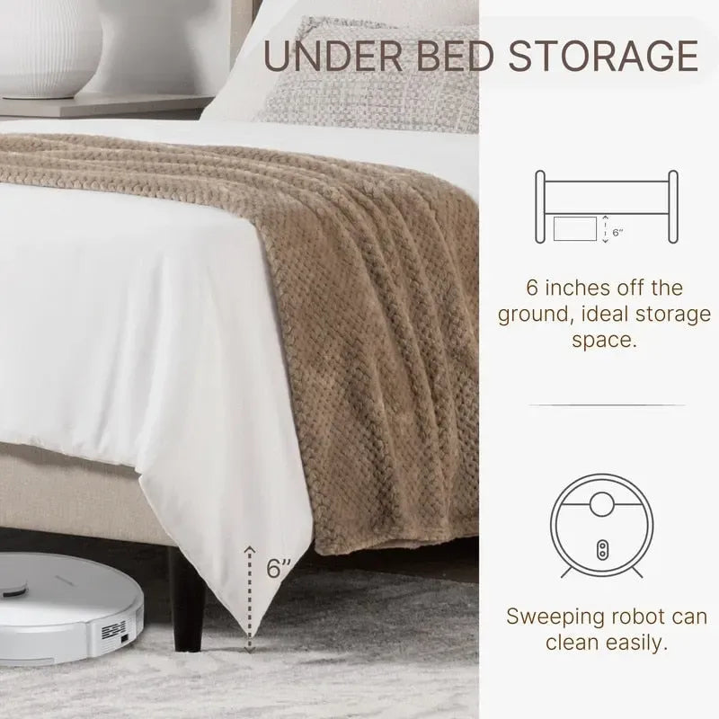 Cama tapizada con plataforma y cabecero capitoné con canales