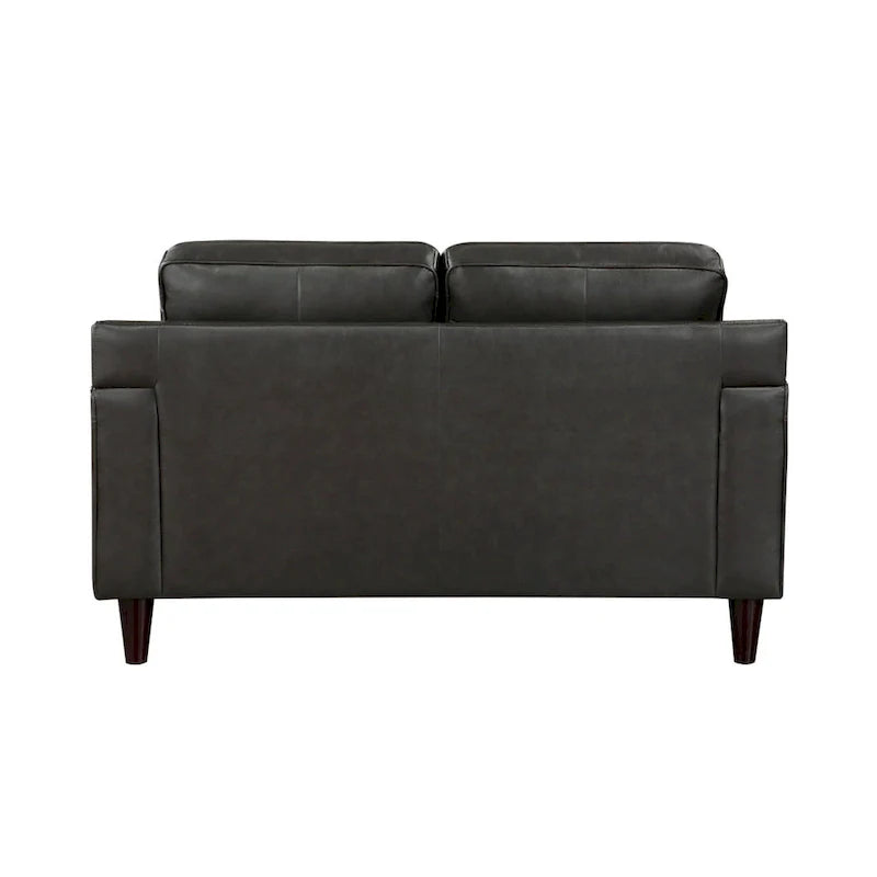 Sofá de dos plazas de 60 pulgadas, piel sintética y de grano superior gris, madera maciza