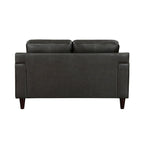 Sofá de dos plazas de 60 pulgadas, piel sintética y de grano superior gris, madera maciza