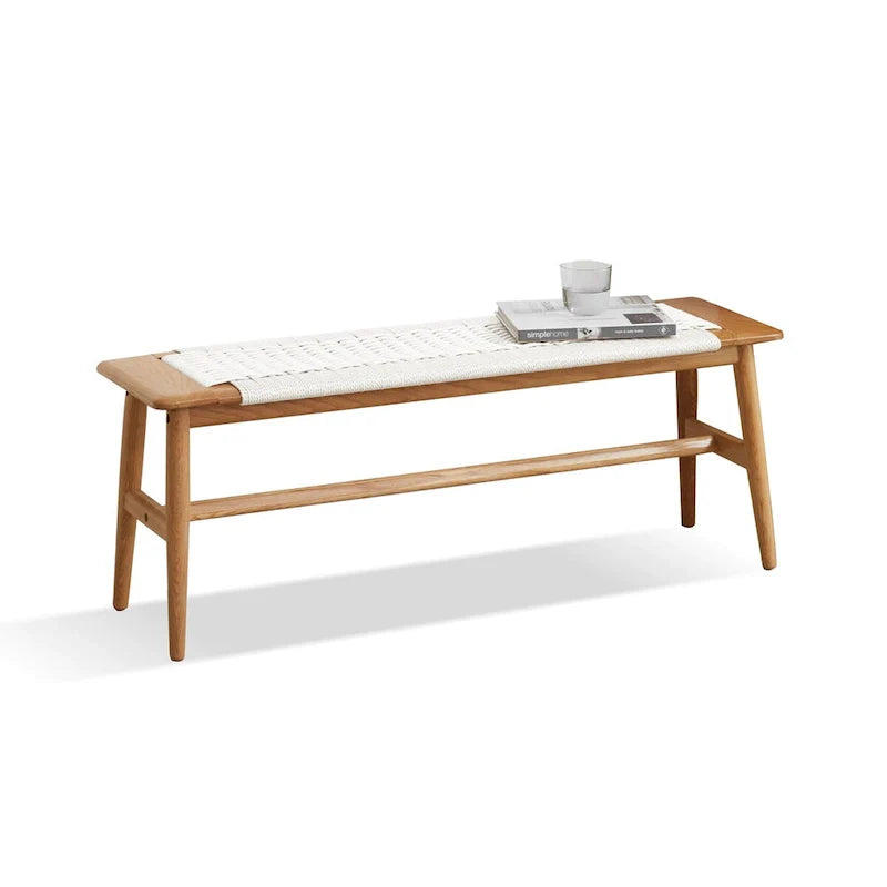 Banco de madera maciza con asiento de rejilla