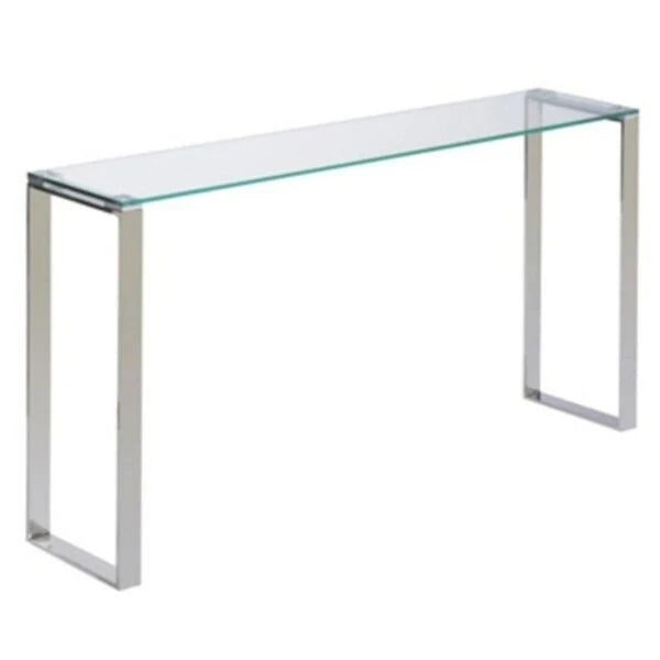 Mesa consola con tapa de cristal y estructura metálica