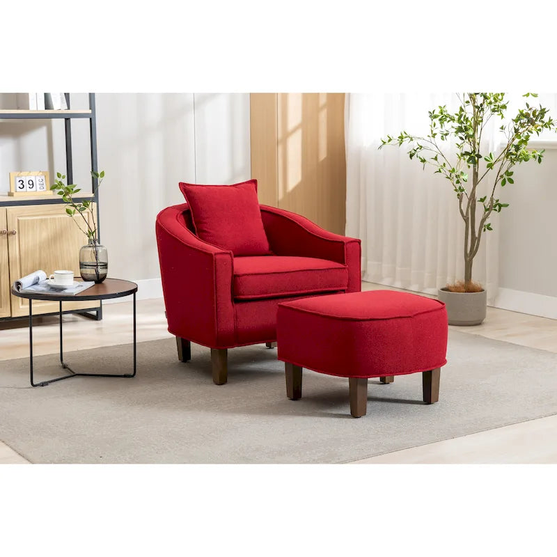 Sillón tapizado tipo barril con otomana