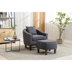 Sillón tapizado tipo barril con otomana
