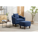 Sillón tapizado tipo barril con otomana