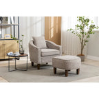 Sillón tapizado tipo barril con otomana