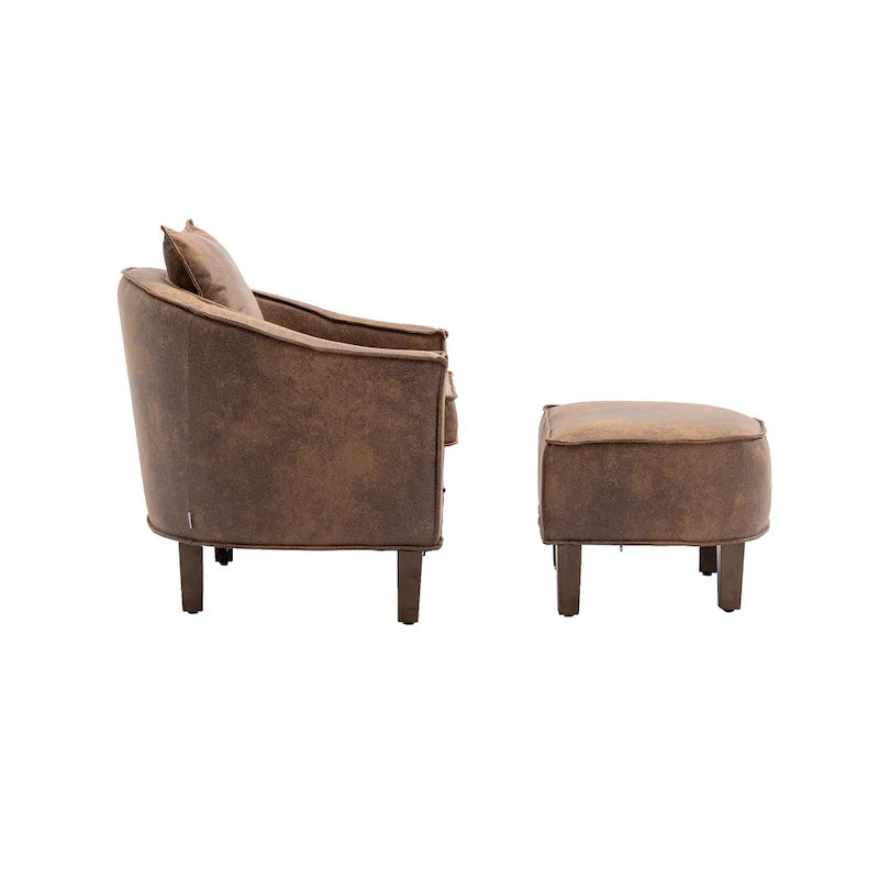 Sillón tapizado tipo barril con otomana