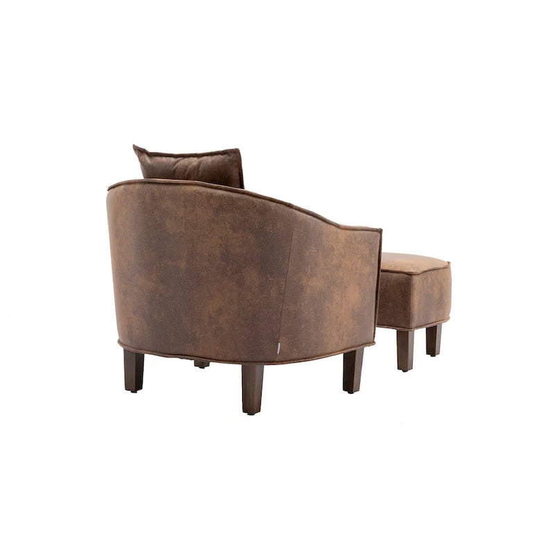 Sillón tapizado tipo barril con otomana