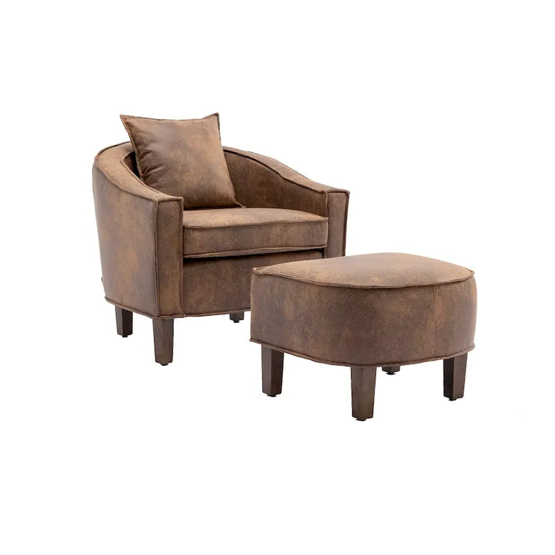 Sillón tapizado tipo barril con otomana