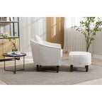 Sillón tapizado tipo barril con otomana