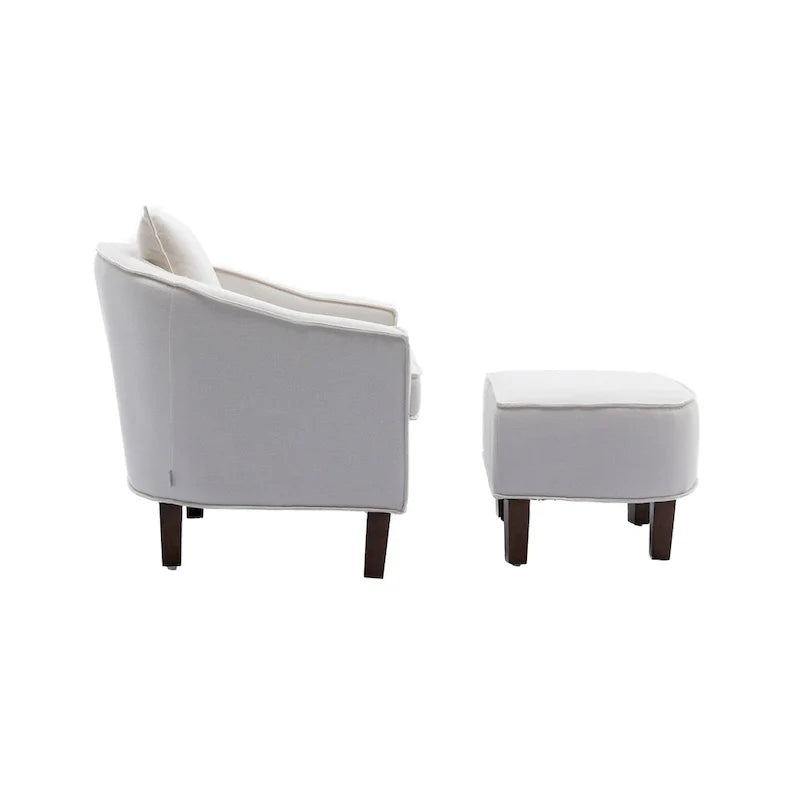 Sillón tapizado tipo barril con otomana