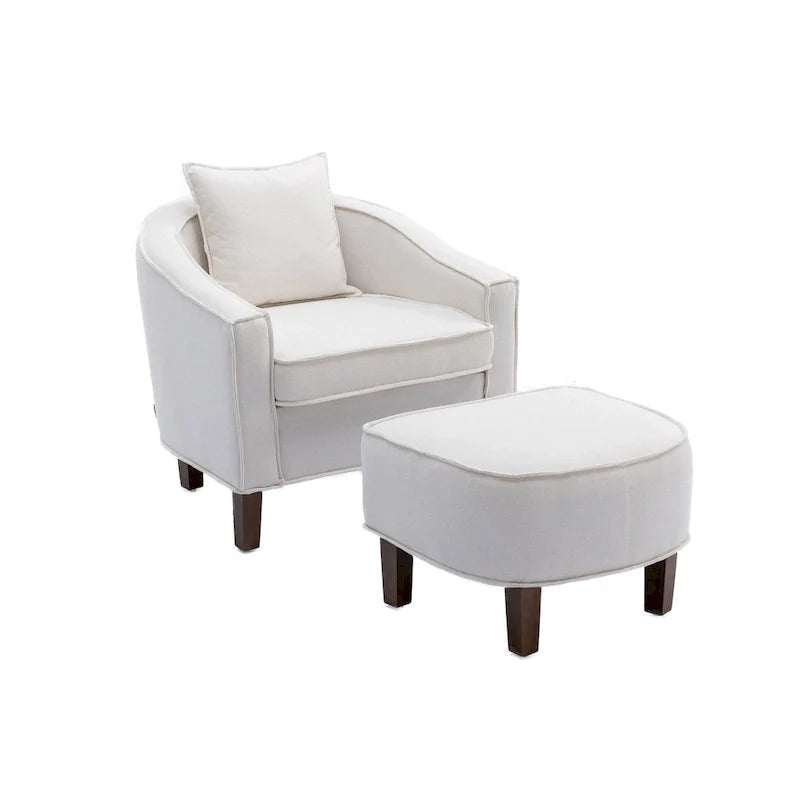 Sillón tapizado tipo barril con otomana