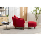 Sillón tapizado tipo barril con otomana
