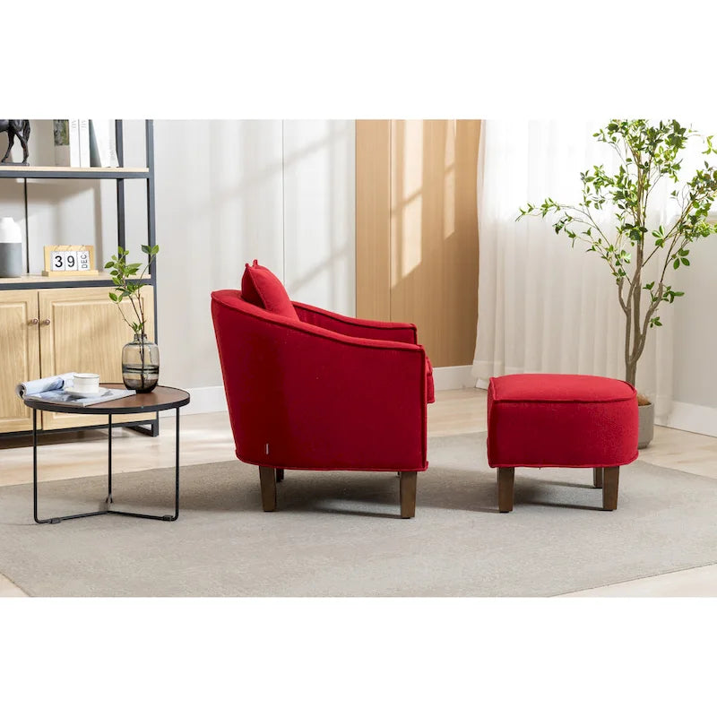 Sillón tapizado tipo barril con otomana