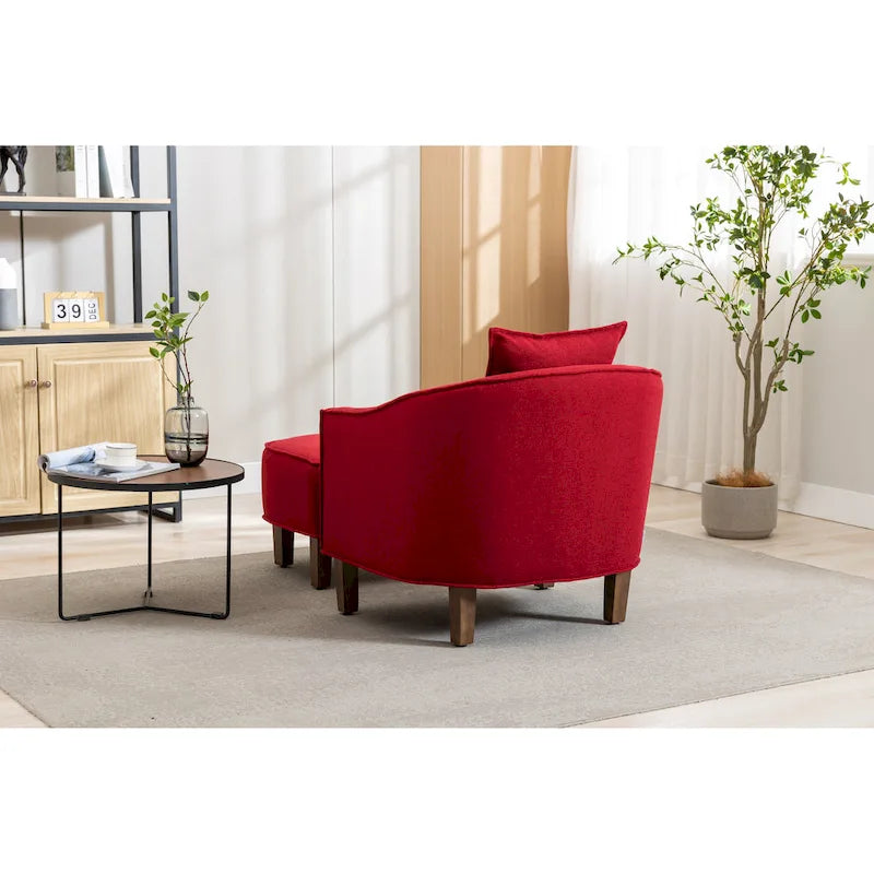 Sillón tapizado tipo barril con otomana