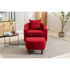 Sillón tapizado tipo barril con otomana