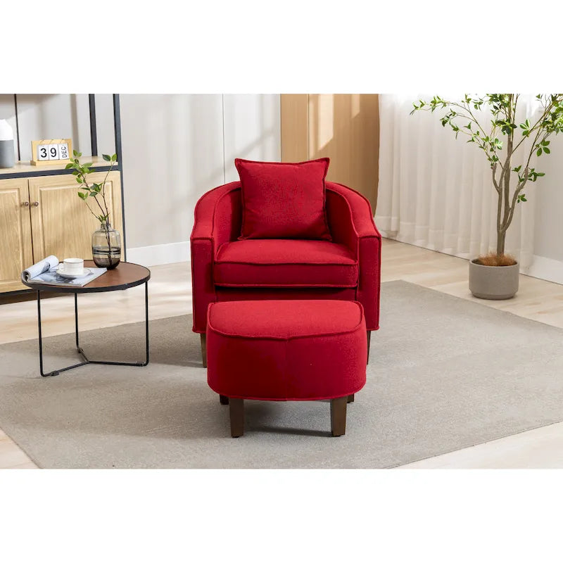 Sillón tapizado tipo barril con otomana