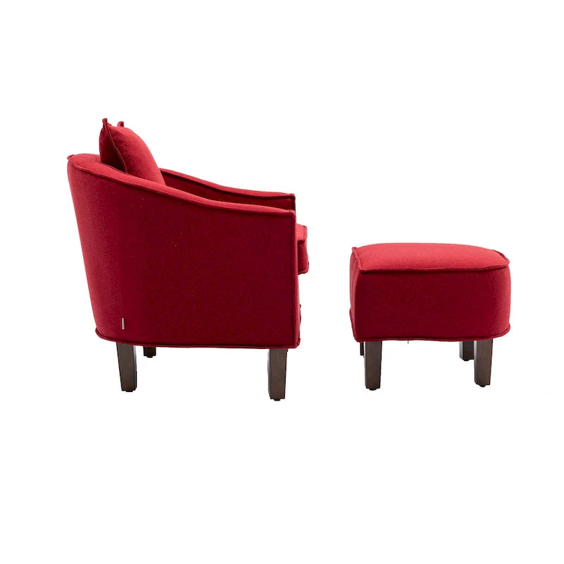 Sillón tapizado tipo barril con otomana