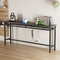 Mesa Consola con Estación de Carga y Puertos USB, Gris Carbón