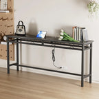 Mesa Consola con Estación de Carga y Puertos USB, Gris Carbón
